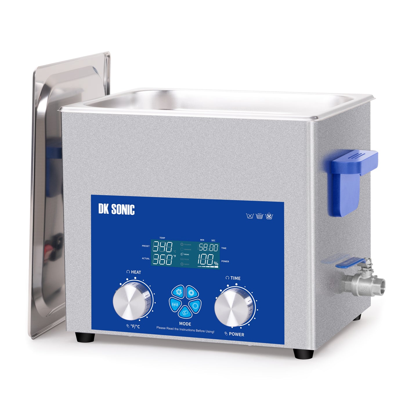 DK SONIC Ultrasonic Cleaner 10L 240W, Ultrasonic Carburetors Cleaner with Intelligent Mechanical Timer, Heater &Power Adjustable Function for Carburettors, Motorbike Engines, Chains