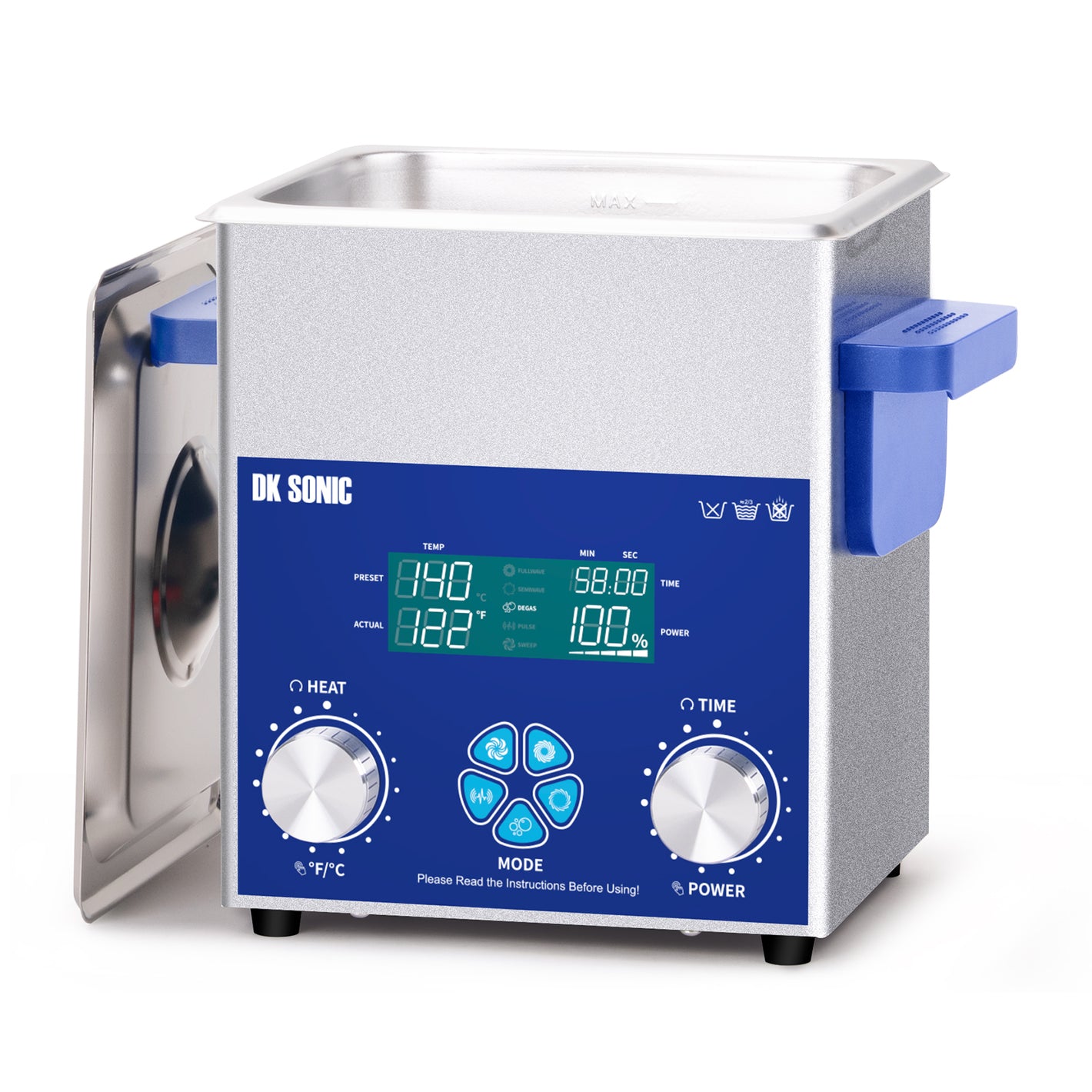 DK SONIC Ultraschallreiniger 2L 60W, Ultraschall-Schmuckreiniger mit intelligentem mechanischem Timer, Heizung und einstellbarer Leistungsfunktion für die Reinigung von Brillen, Halsketten und Uhren