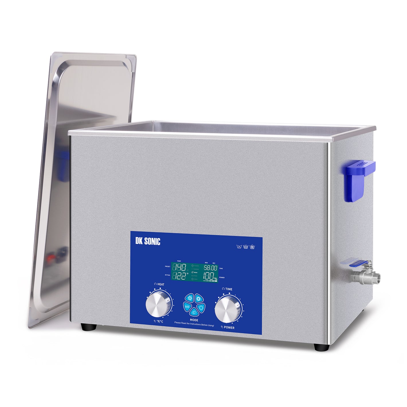 DK SONIC Ultraschallreiniger 37L,720W Kommerzieller Ultraschallreinigungsgerät mit Intelligente mechanische Zeitschaltuhr, Heizung & Korb, Mehrere Funktionen für Vergaser, Motorradmotoren, Ketten